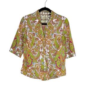 Robert Graham 100% Cotton Paisley Print Flip Cuff Button Down shirt size Medium